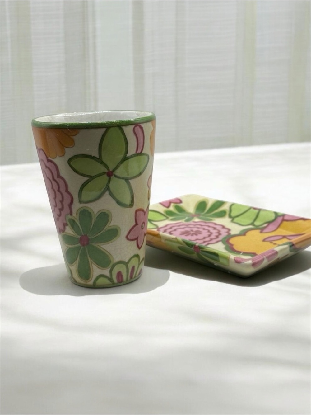 Floral Ceramic Cup and Soap Dish Set NWT